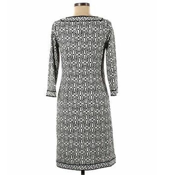 Talbots Petites Black/White Geometric Print Shift Dress Size LP - Picture 11 of 11